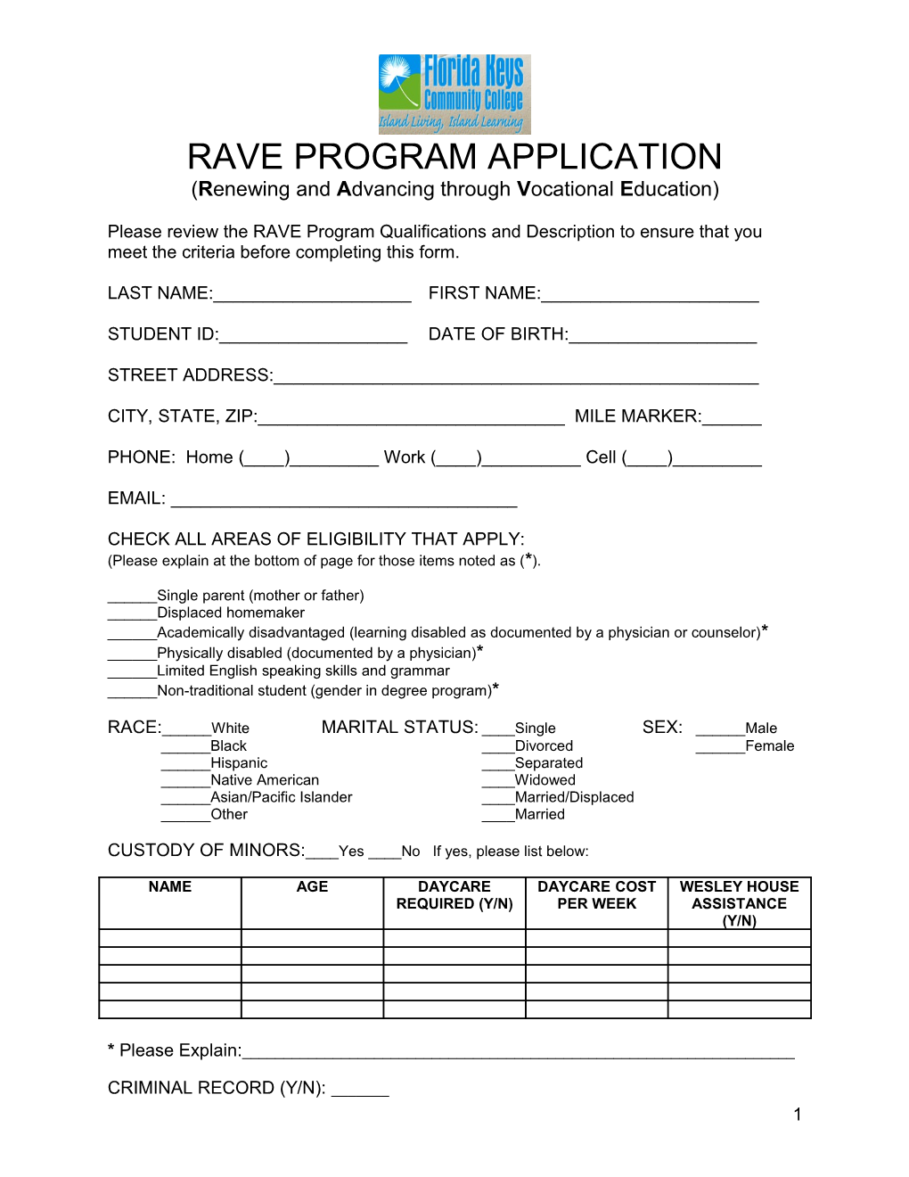 Rave Program Application