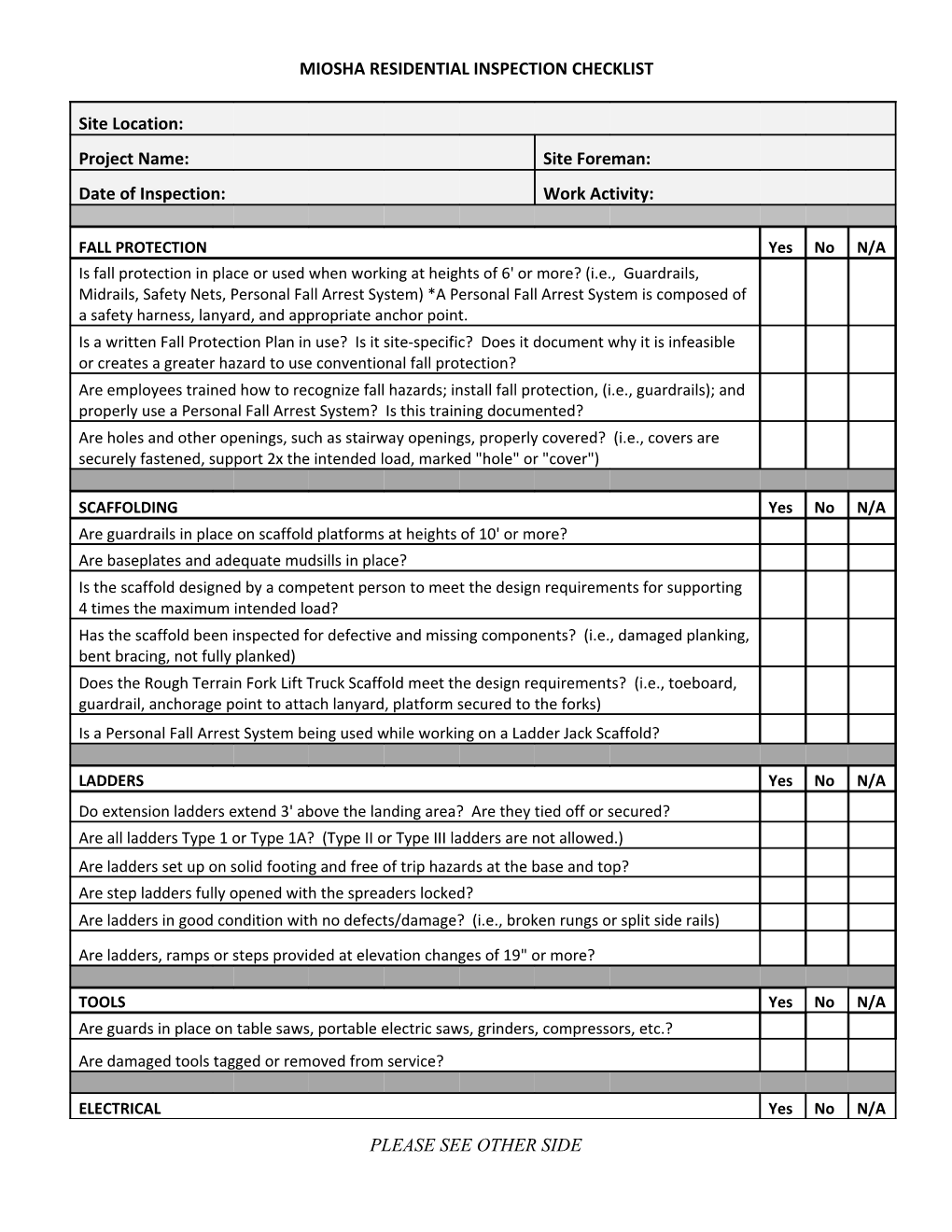 Residential Inspection Checklist