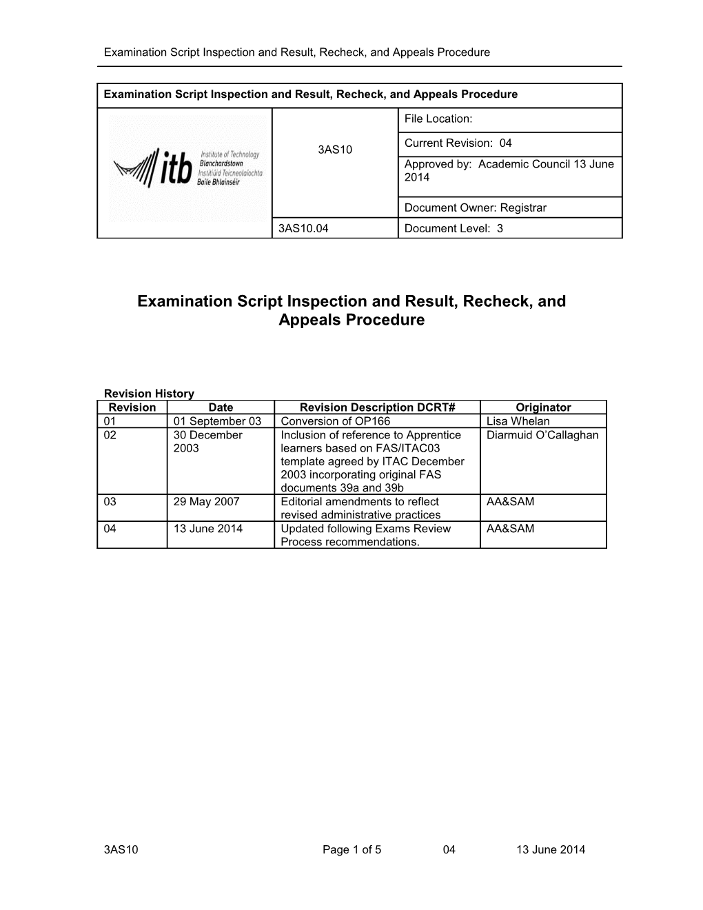 Examination Script Inspection and Result, Recheck and Appeals Procedure (3AS10)