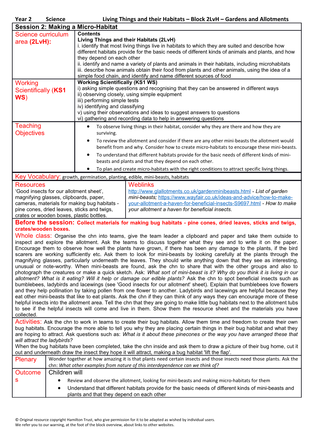 Year 2 Science Living Things and Their Habitats Block 2Lvh Gardens and Allotments