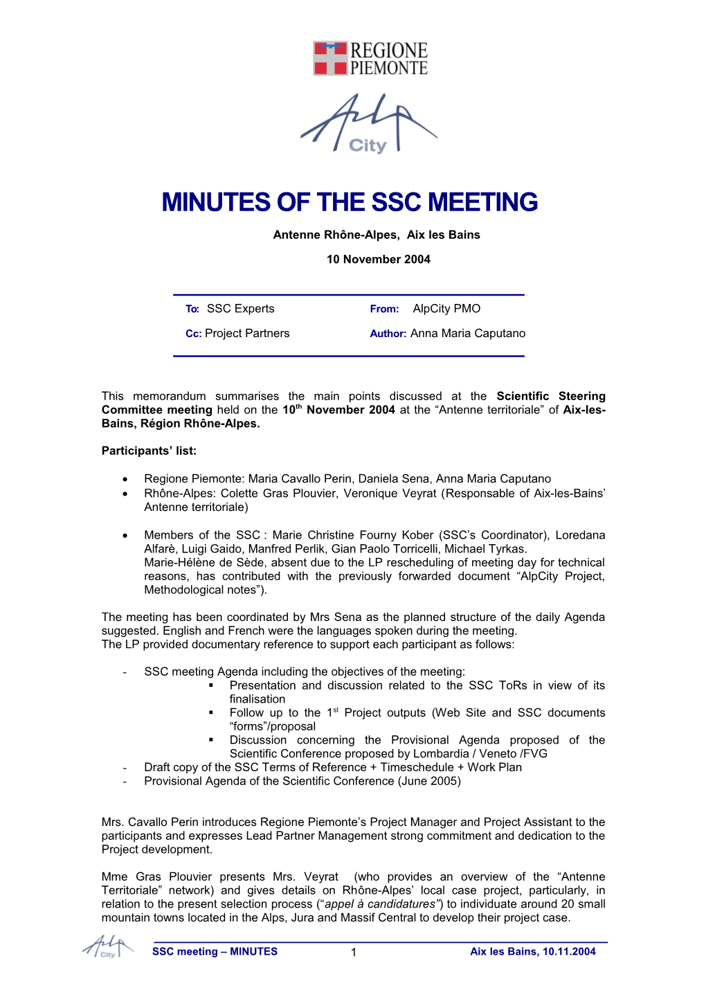 This Memo Summarises the Main Points Discussed at the Meeting Held on the November at The