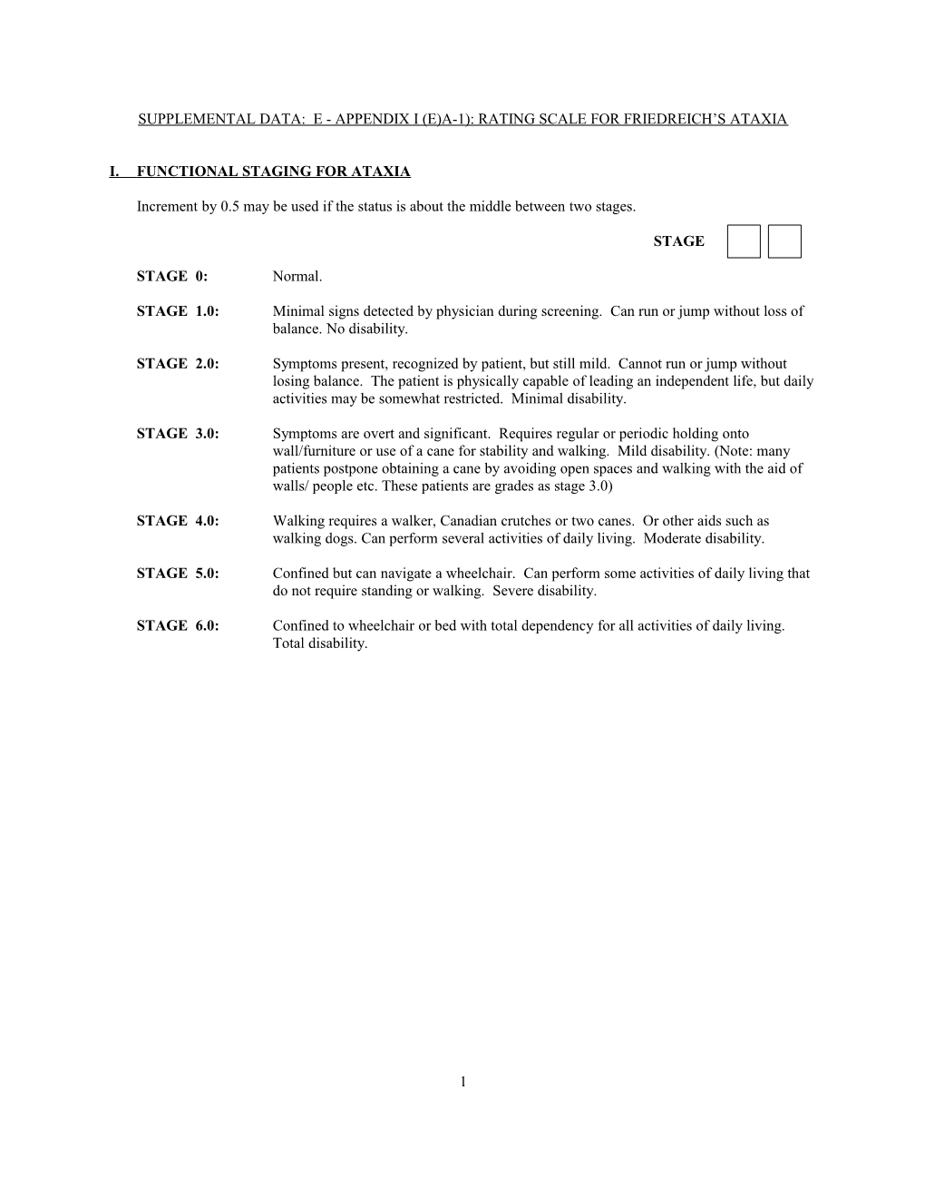 Supplemental Data: E - Appendix I (E)A-1): Rating Scale for Friedreich S Ataxia