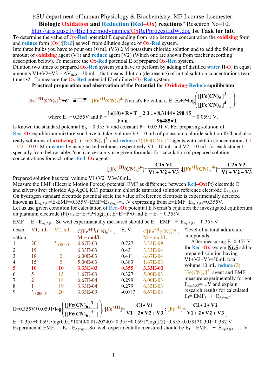 Practical Preparation and Observation of the Potential for Oxidizing-Reduce Equilibrium