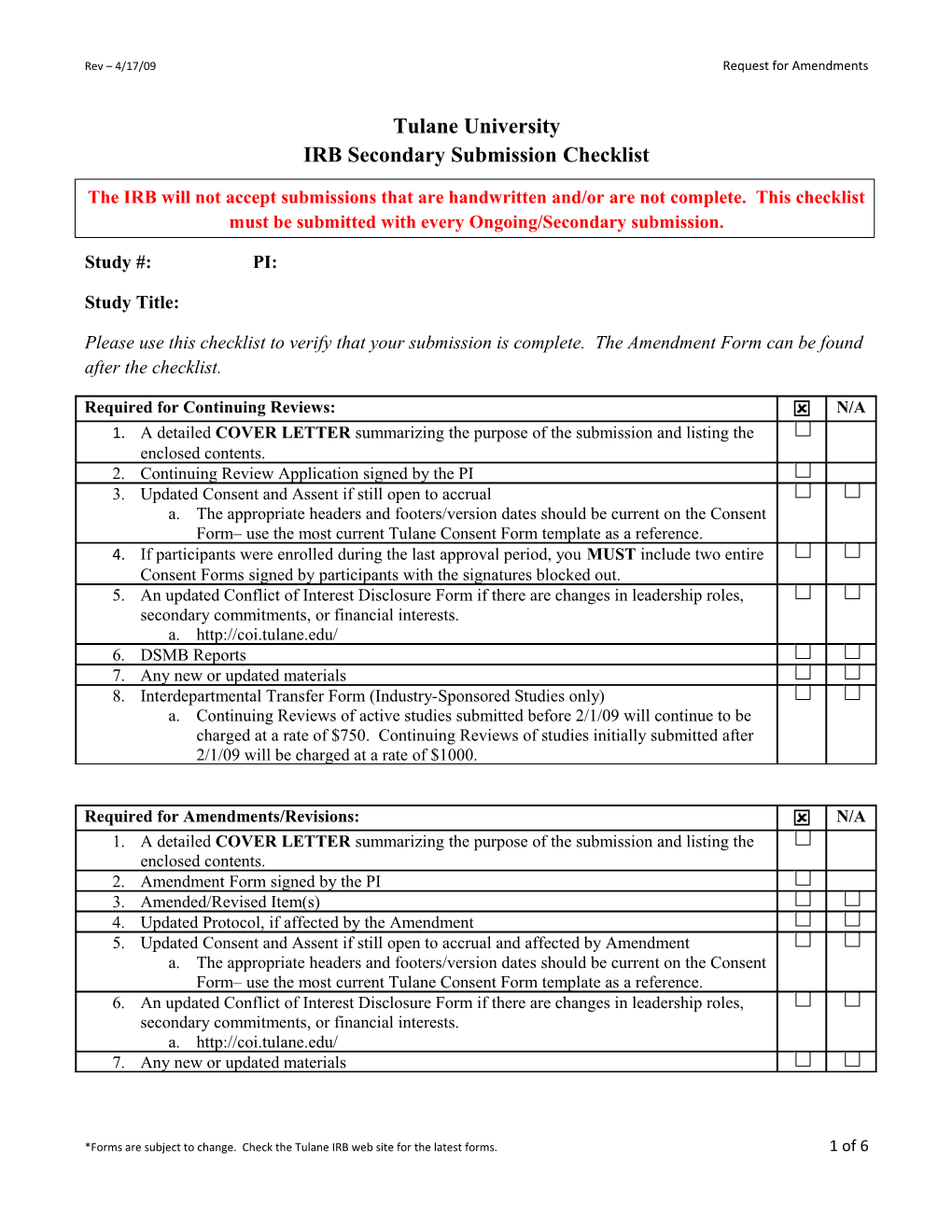 Rev 4/17/09Request for Amendments