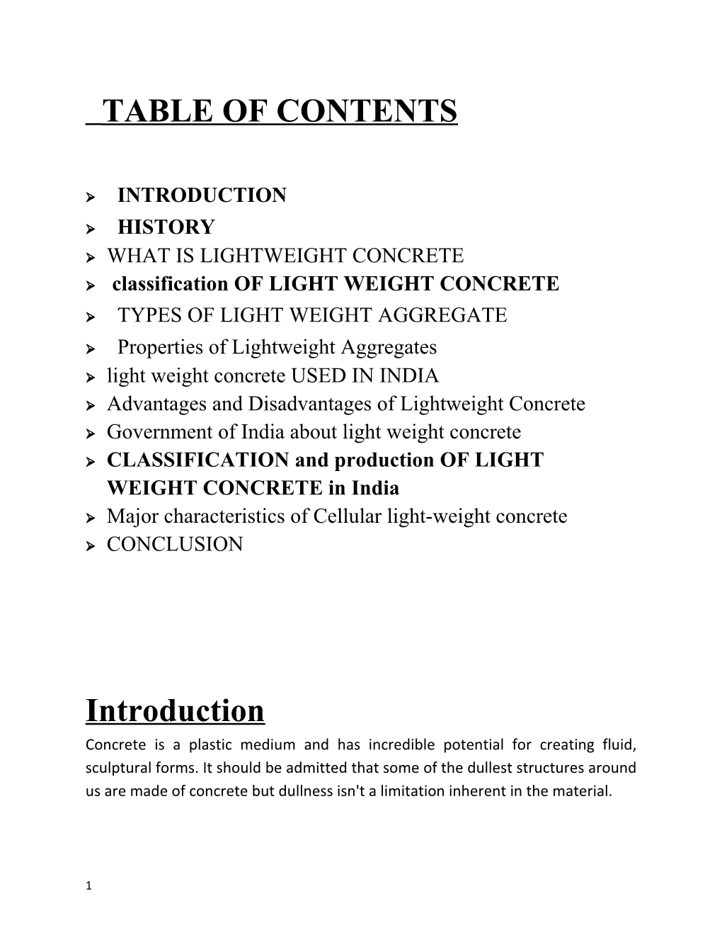 Ø Classification of LIGHT WEIGHT CONCRETE