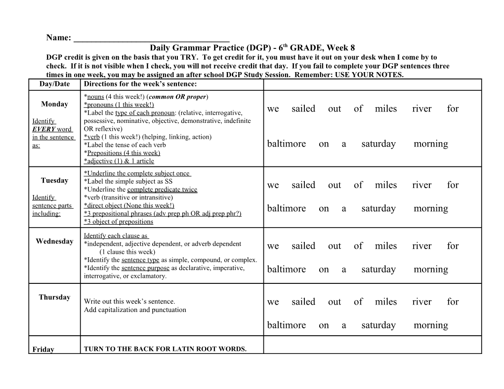 Daily Grammar Practice (DGP) - 6Th GRADE, Week 8
