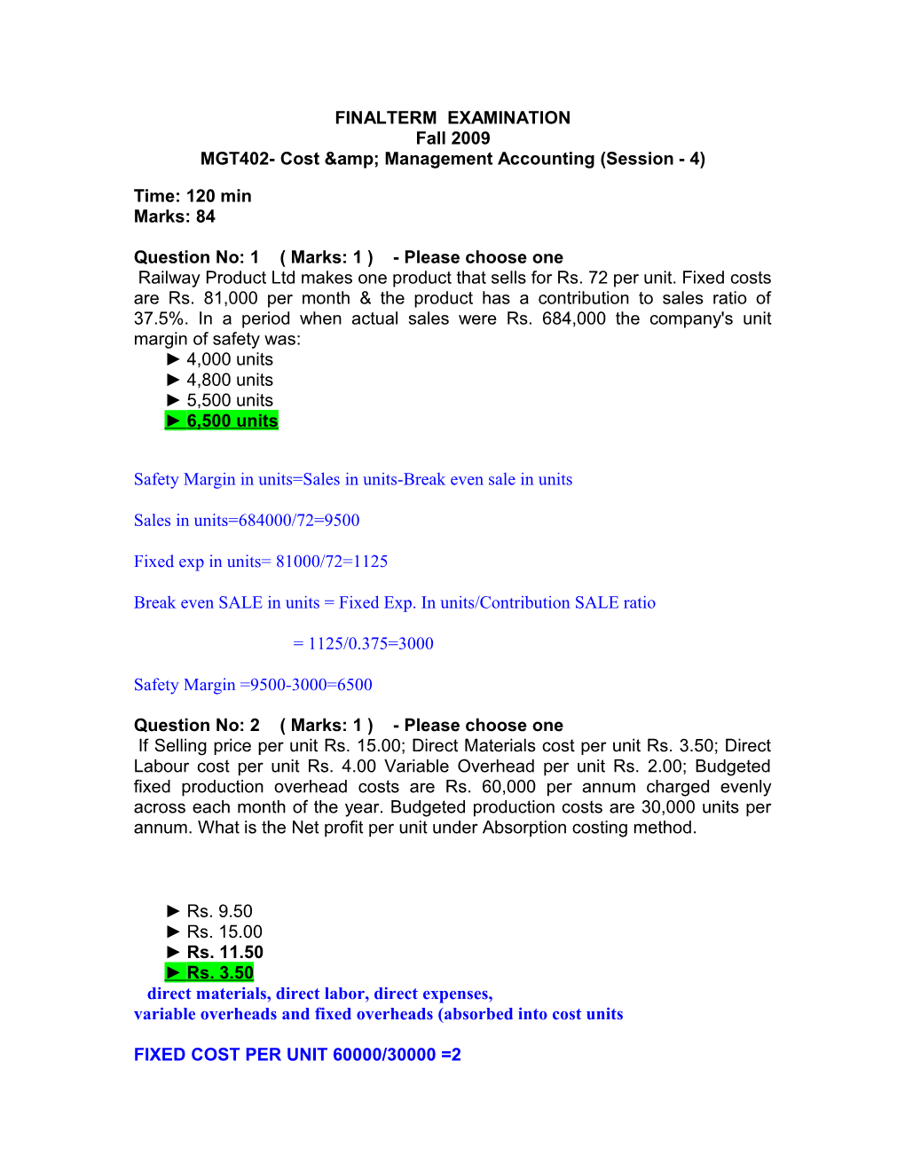 MGT402- Cost &amp; Management Accounting (Session - 4) s2