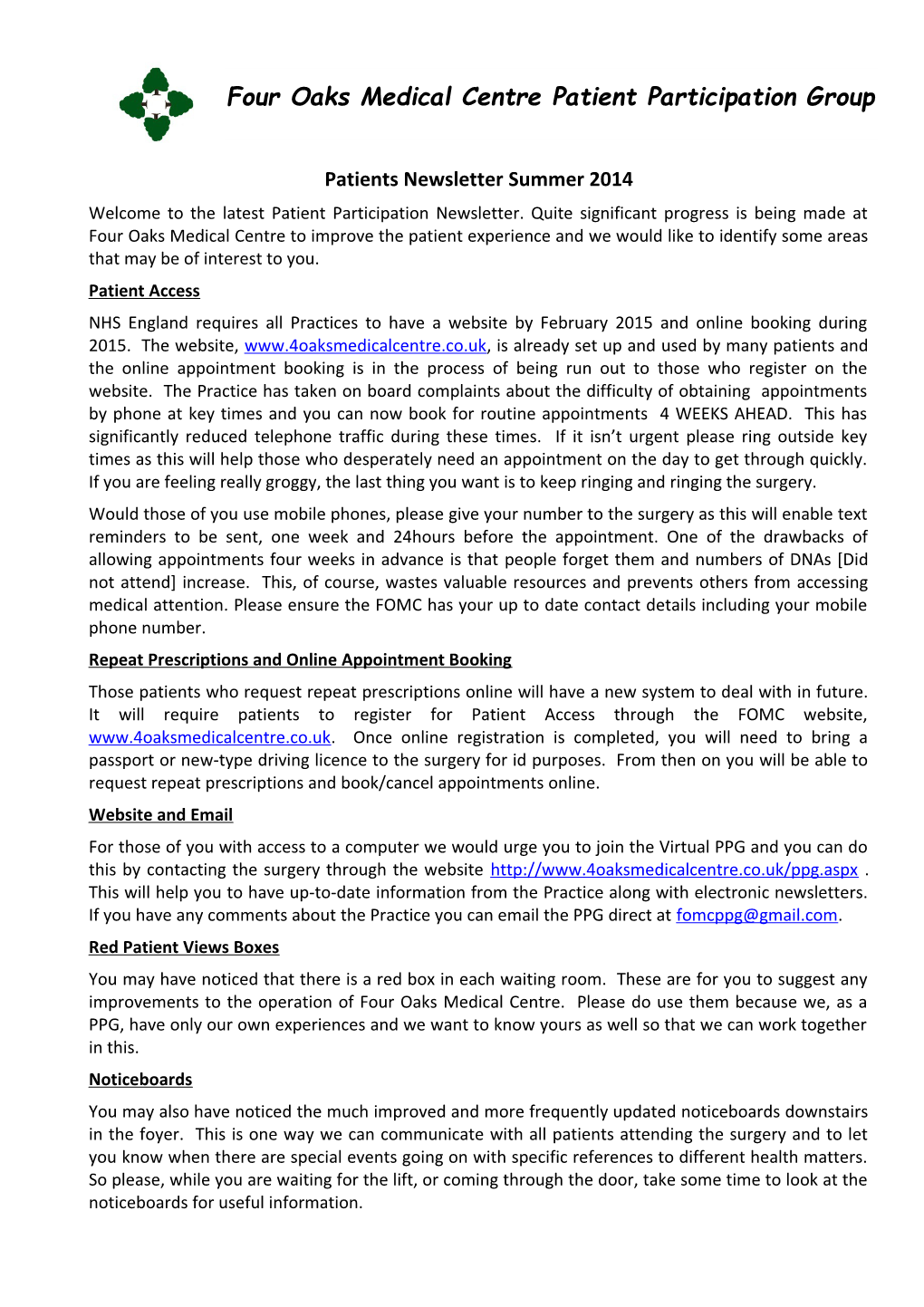 Patients Newsletter Summer 2014