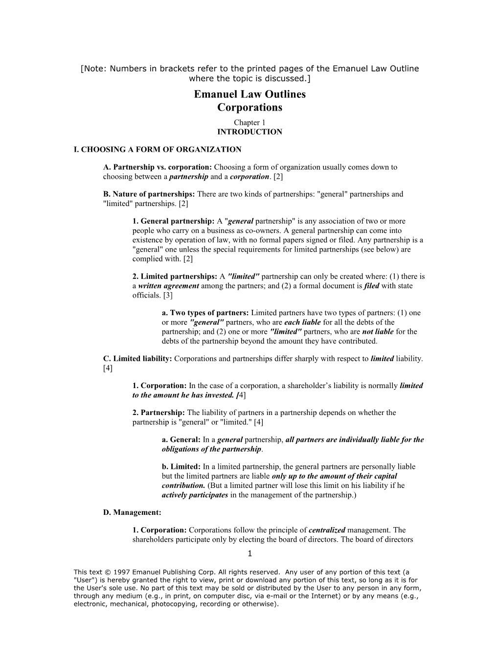Emanuel Law Outlines Corporations