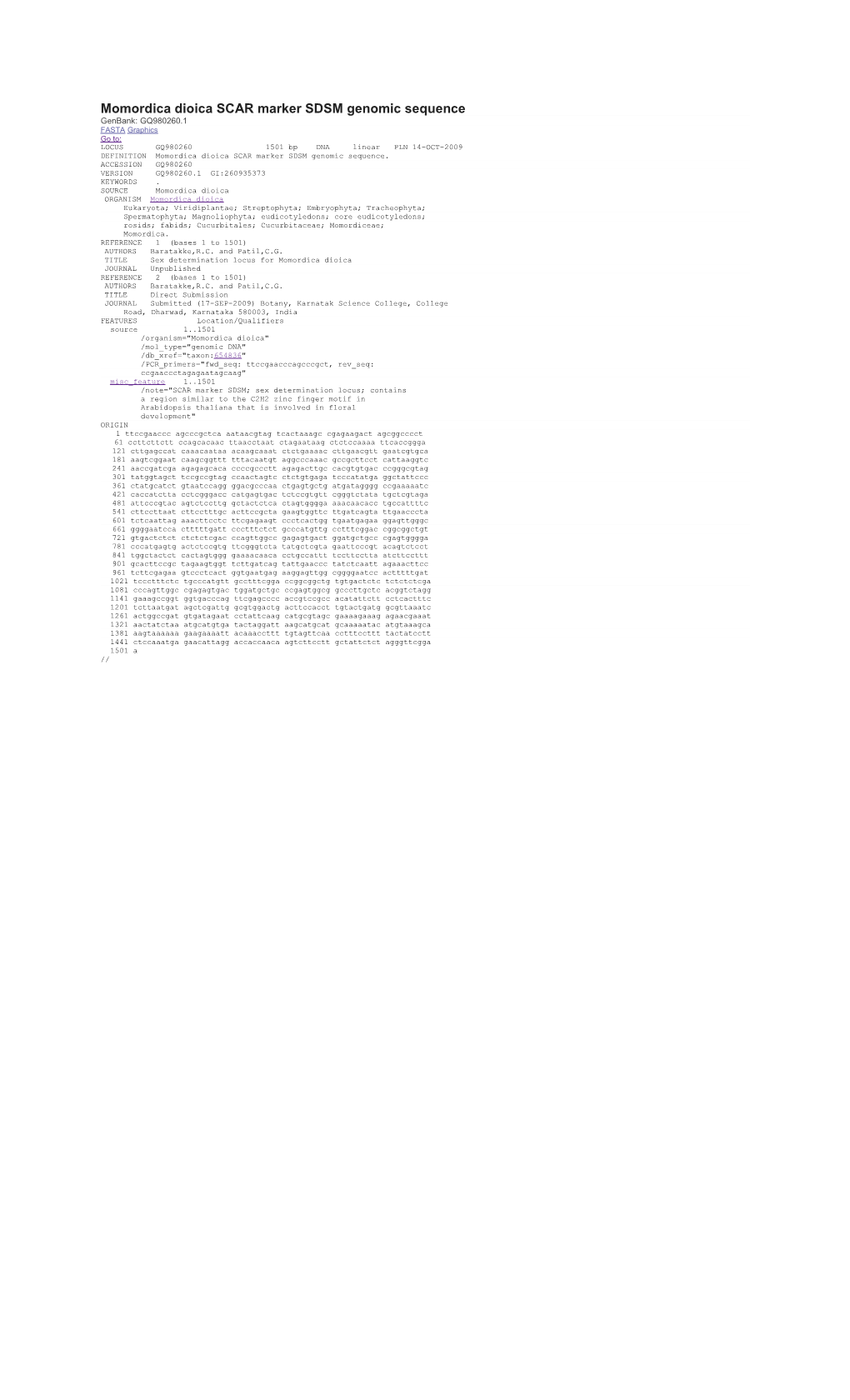 Momordica Dioicascar Marker SDSM Genomic Sequence