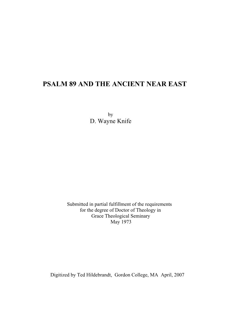 Psalm 89 and the Ancient Near East