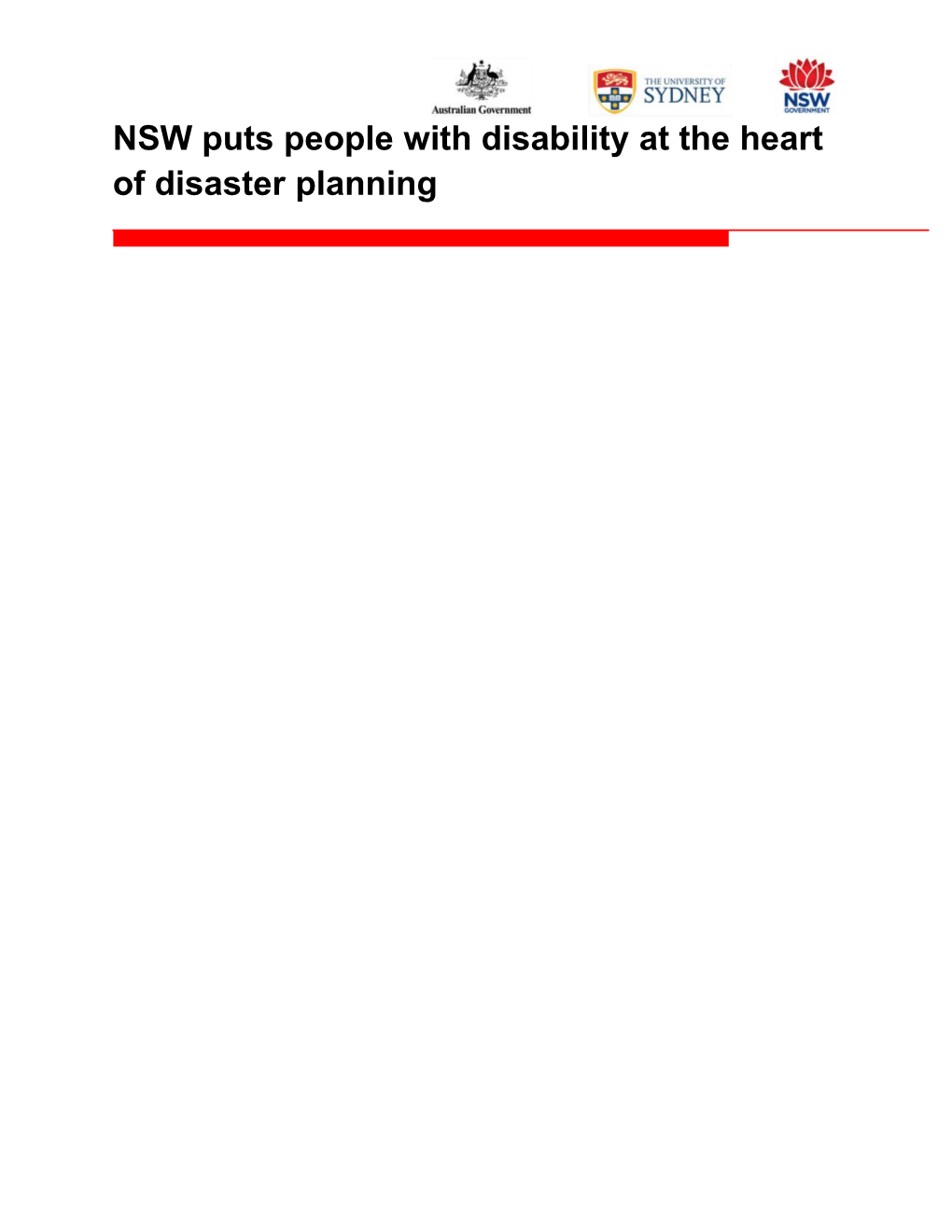 Nswputs People with Disability at the Heart of Disaster Planning