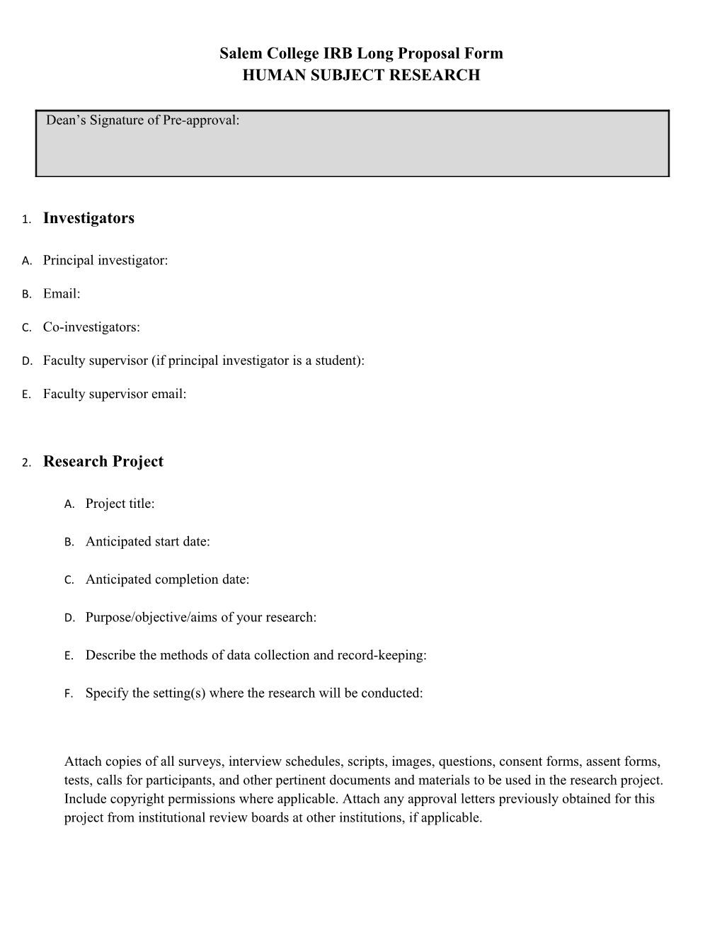 Salem Collegeirb Long Proposal Form