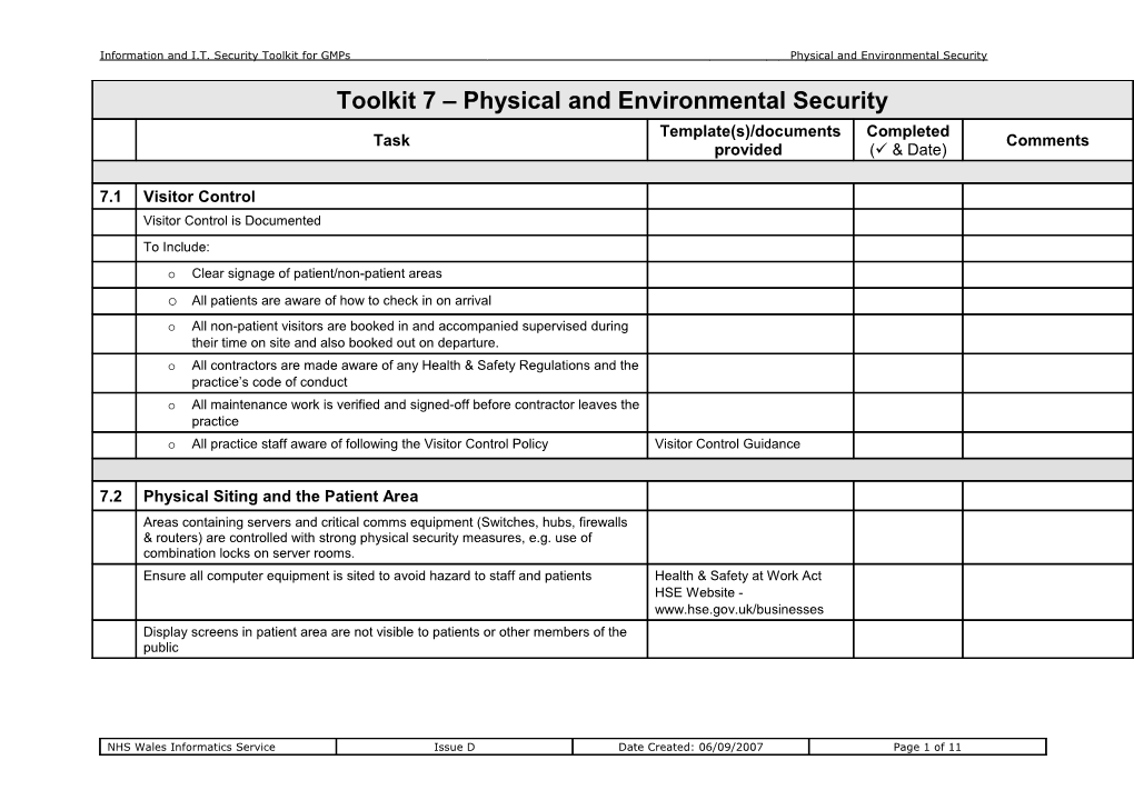 Information and I.T. Security Toolkit for Gmps Physical and Environmental Security