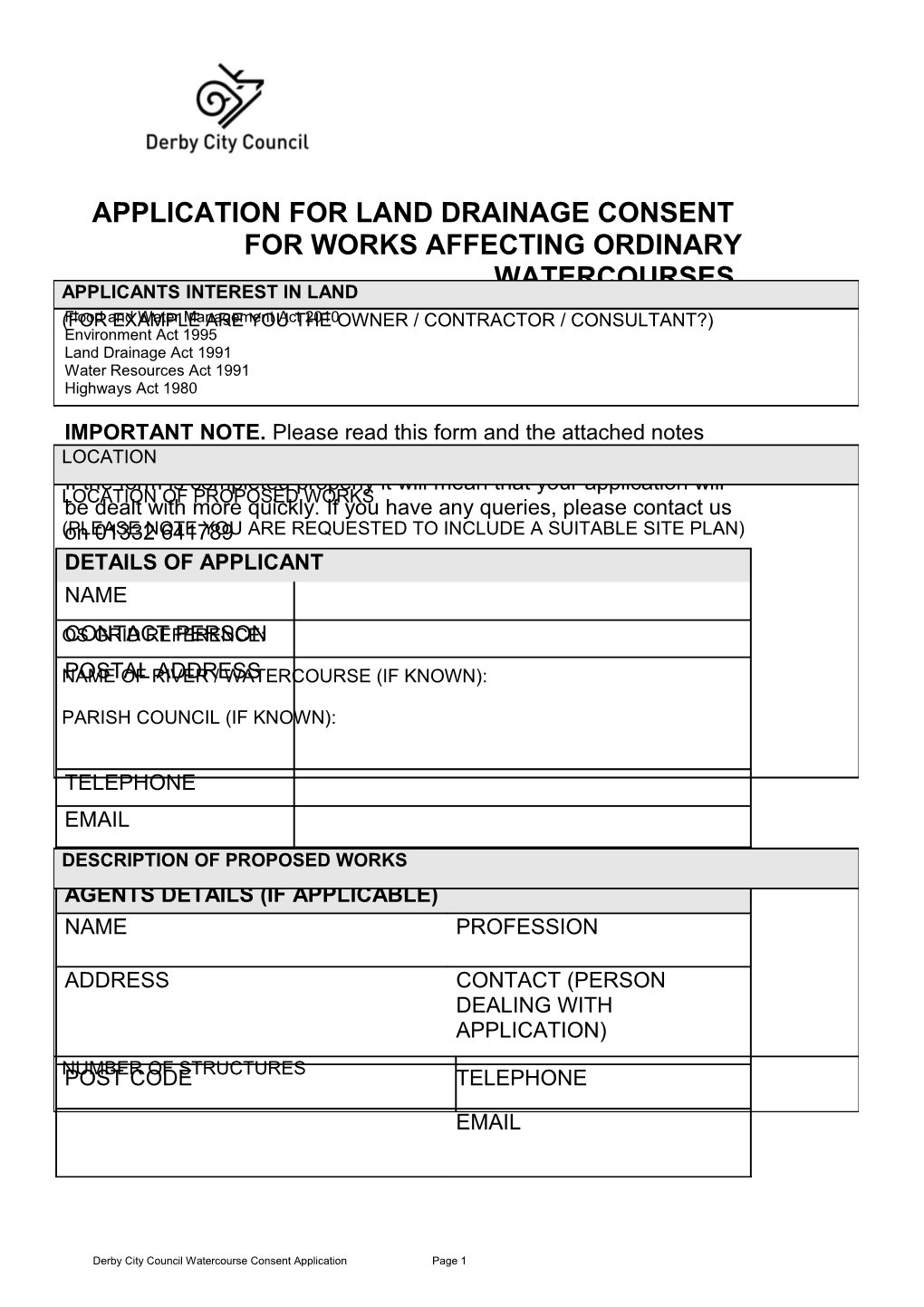 Application for Consent for Works