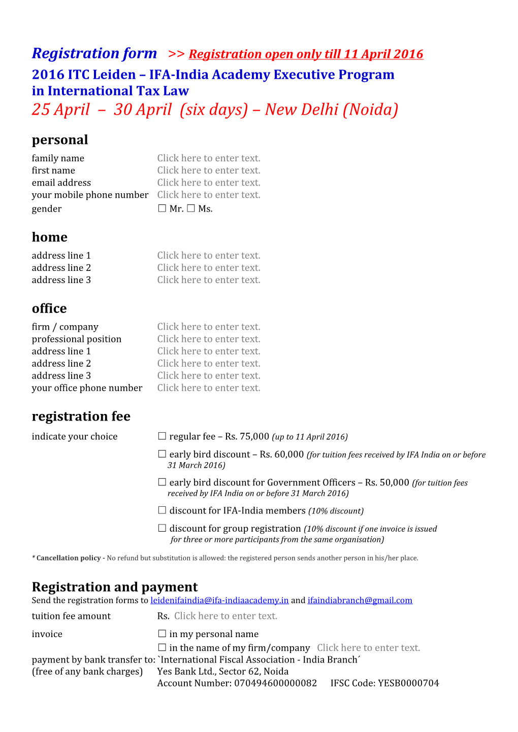 Registration Form Registration Open Only Till 11 April 2016