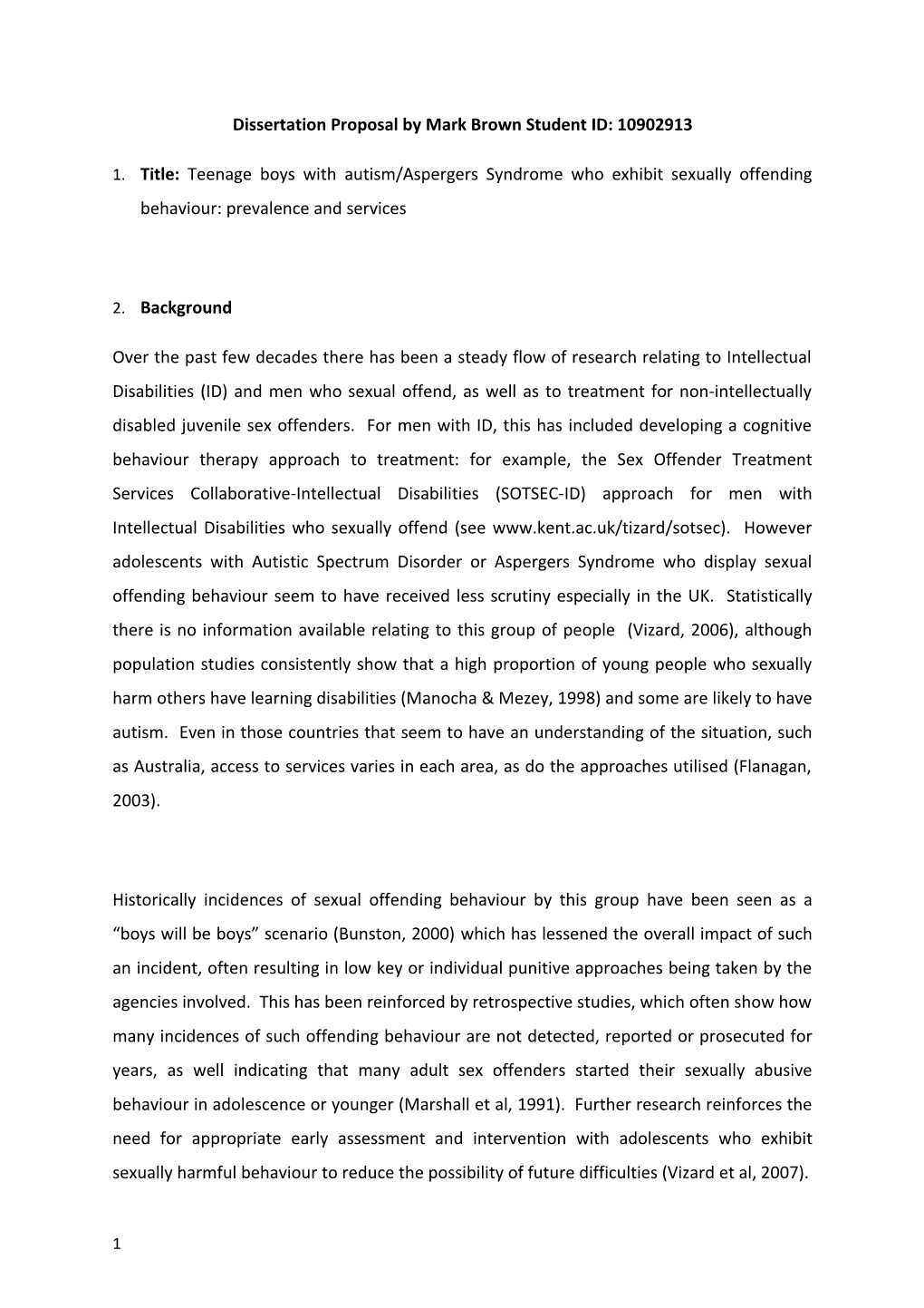 Dissertation Proposal by Mark Brown Student ID: 10902913