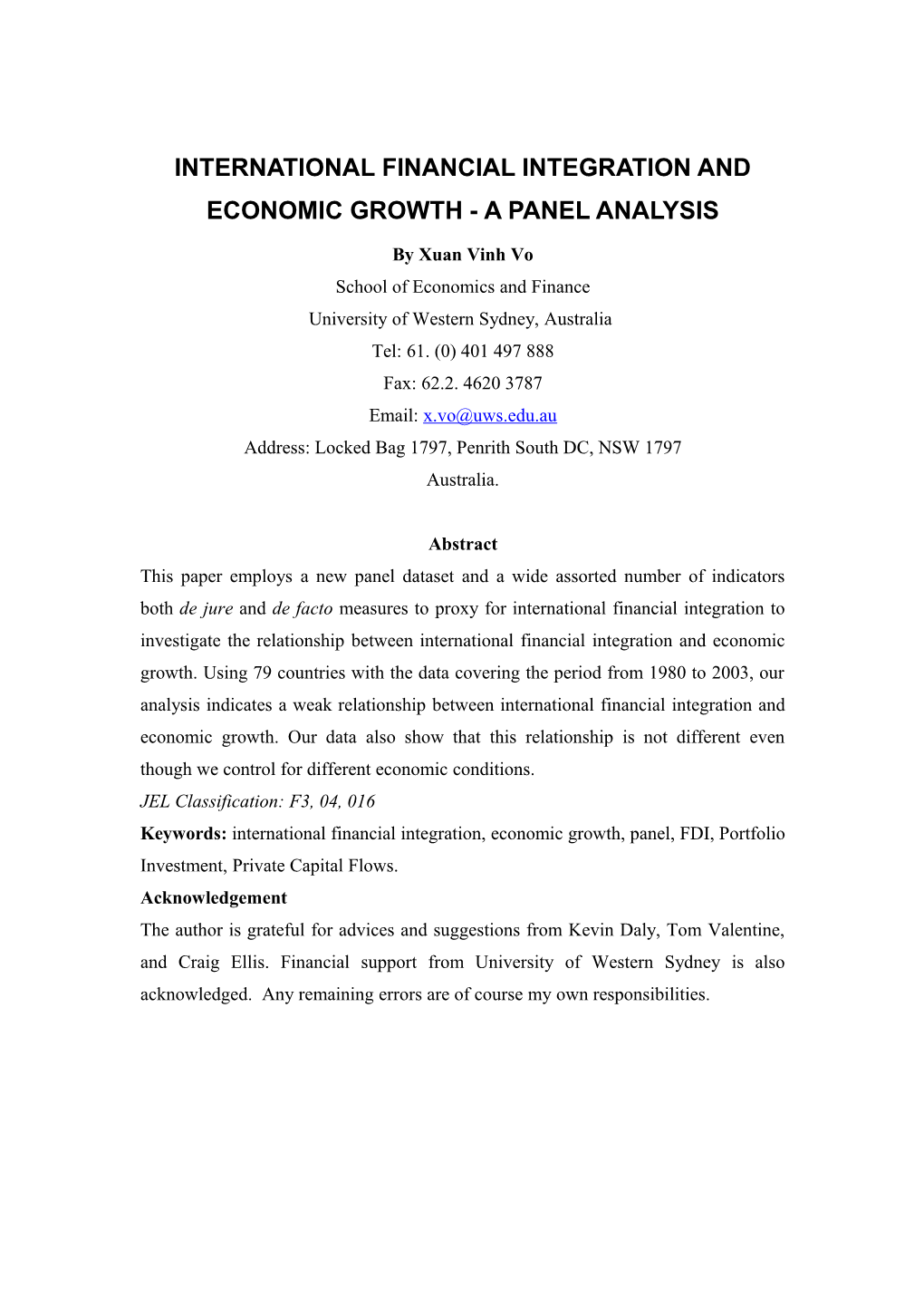 Chapter 4: International Financial Integration and Economic Growth