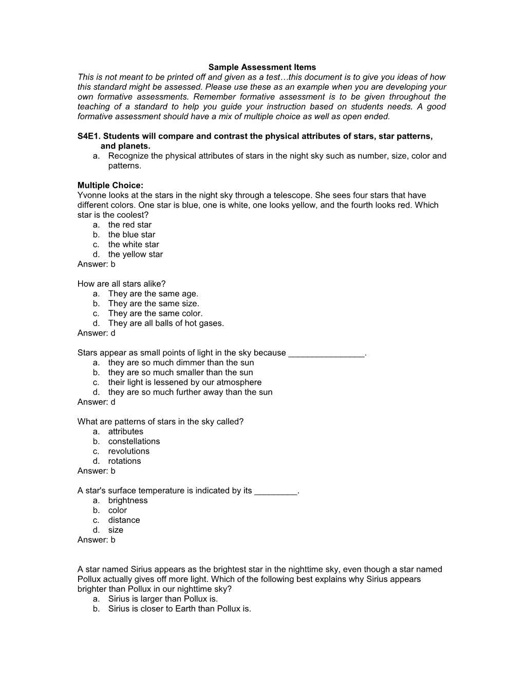 Sample Assessment Items s4