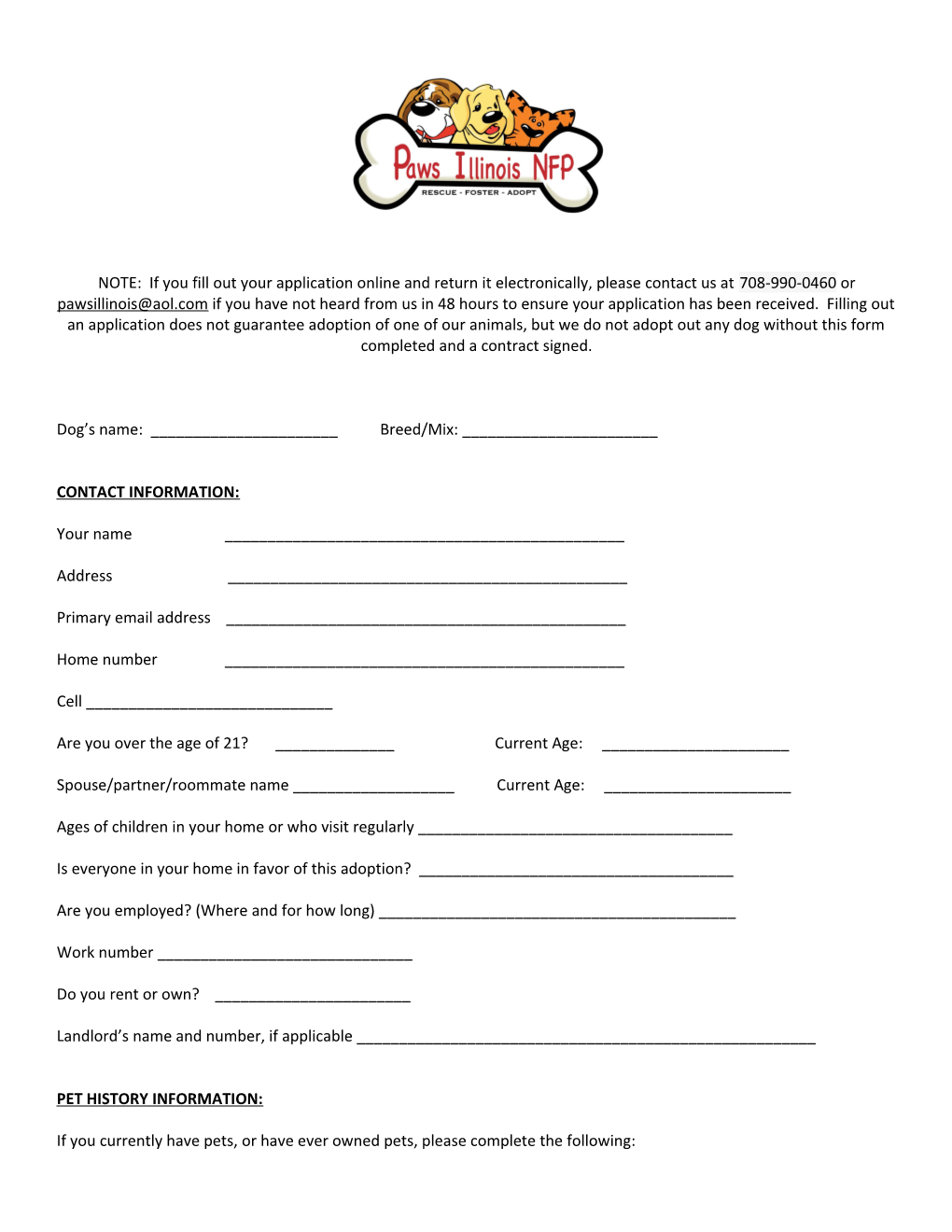 NOTE: If You Fill out Your Application Online and Return It Electronically, Please Contact
