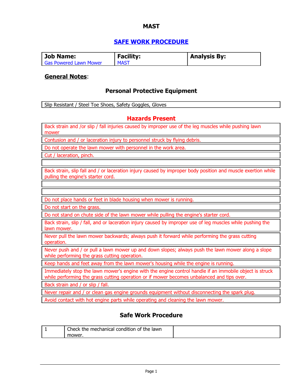 Safe Work Procedure s6