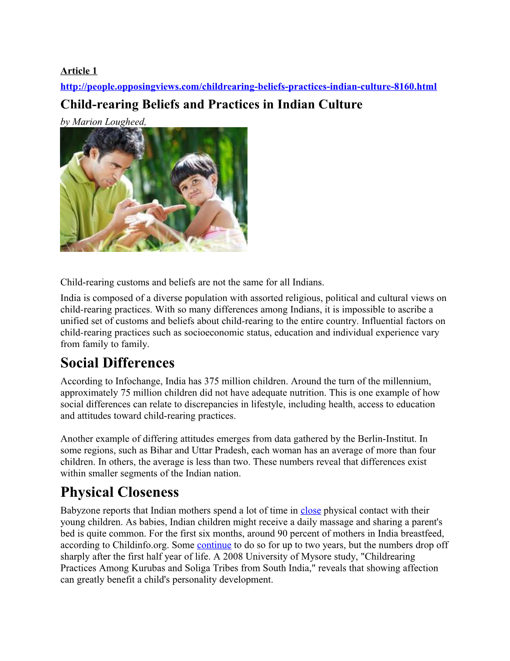 Child-Rearing Beliefs and Practices in Indian Culture