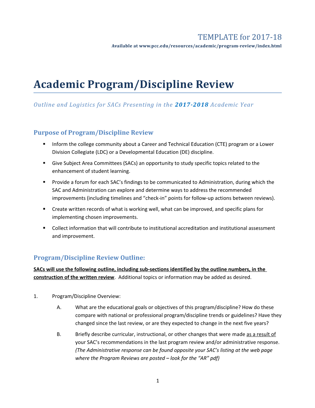 Program/Discipline Review Guidelines