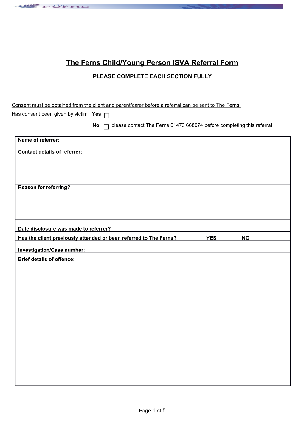 The Fernschild/Young Person ISVA Referral Form