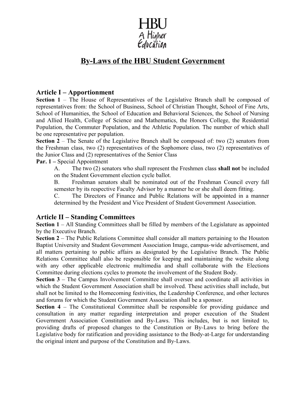By-Laws of the Student Government