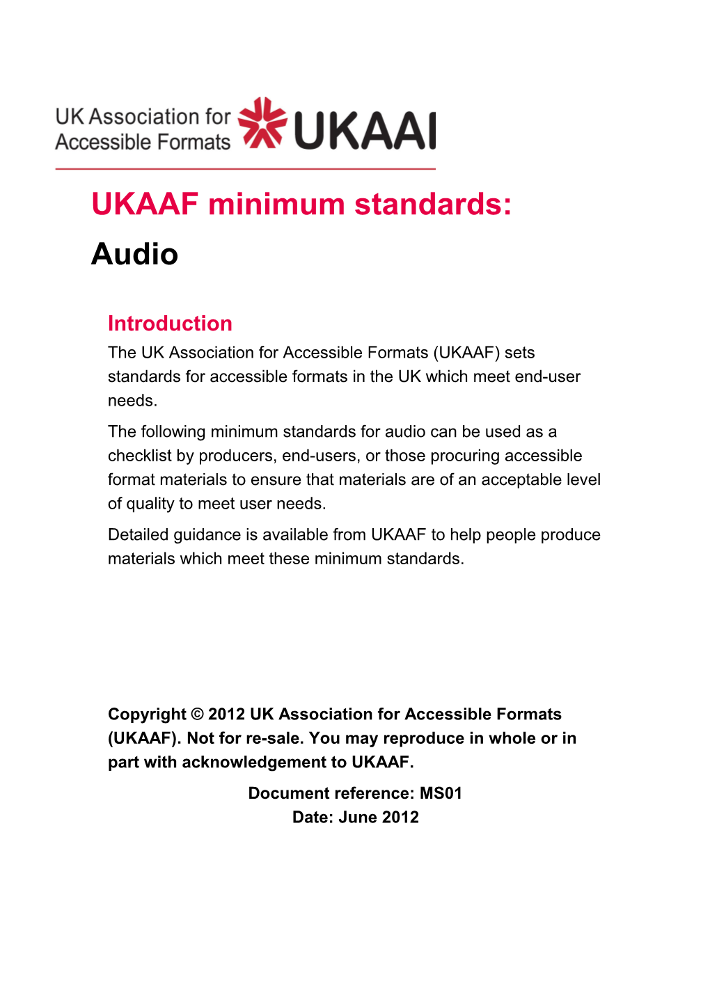 MS01 UKAAF Minimum Standards: Audio