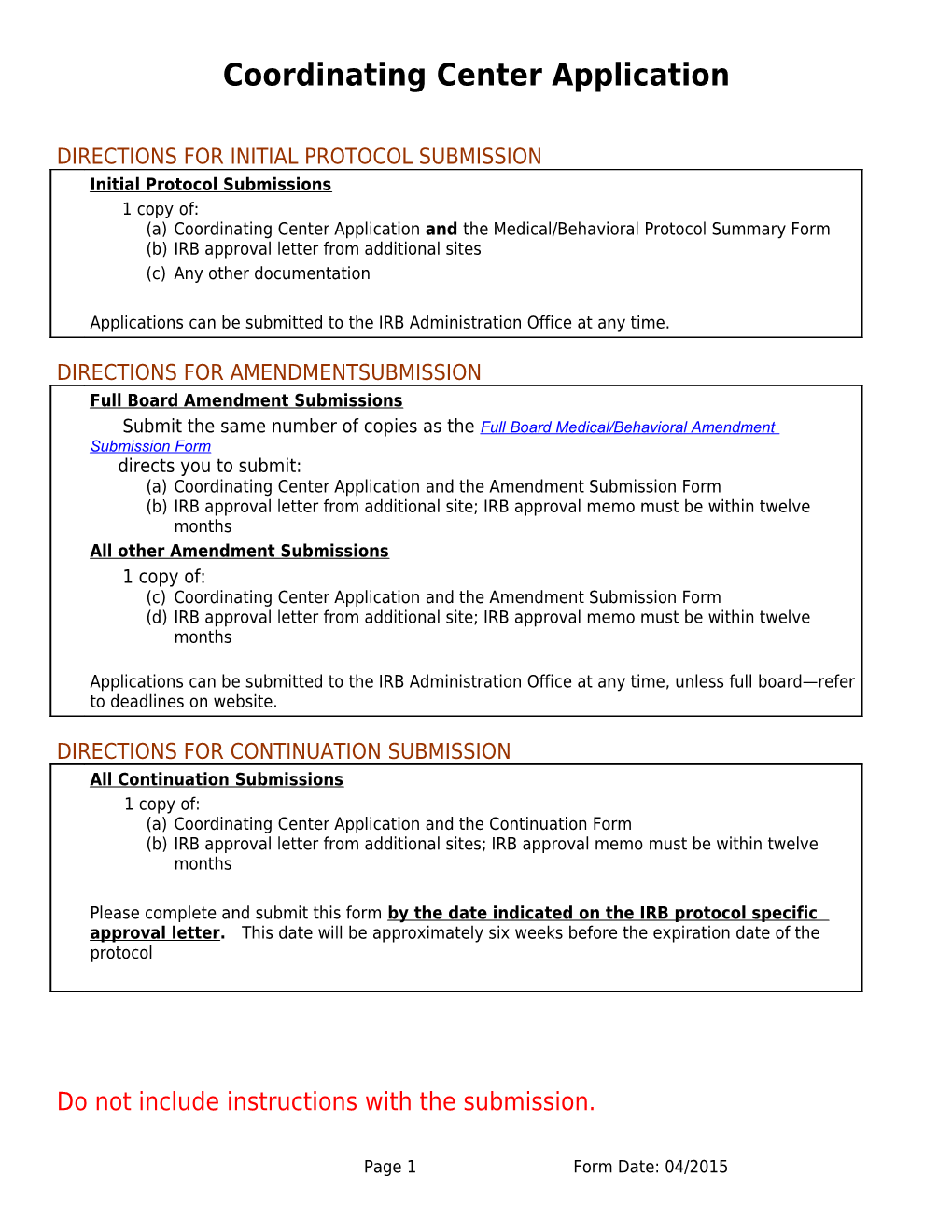 Coordinating Center Application