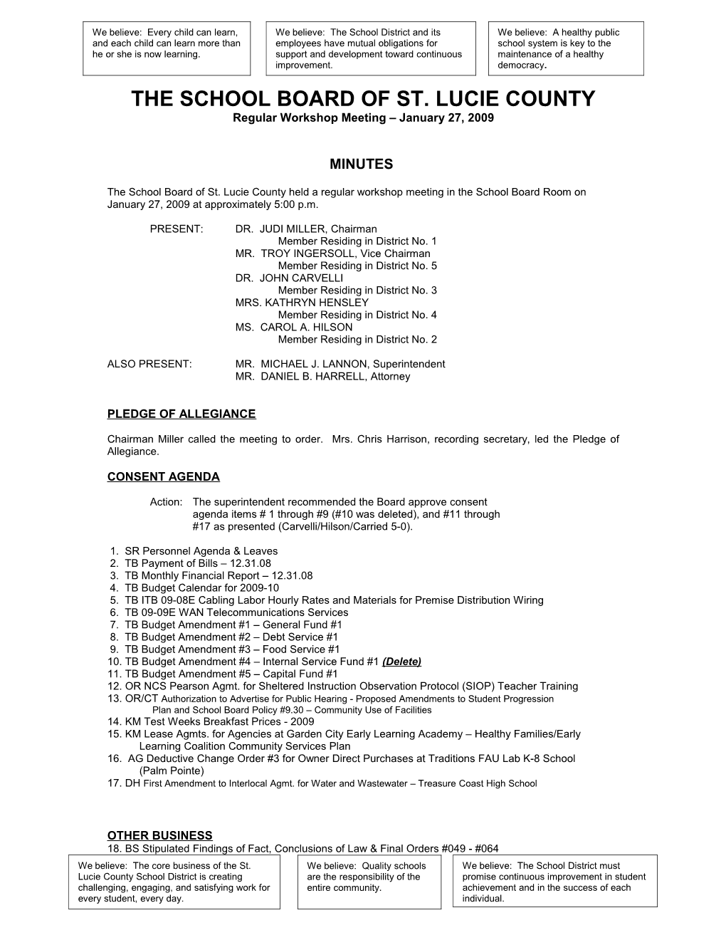 01-27-09 SLCSB Regular Workshop Minutes