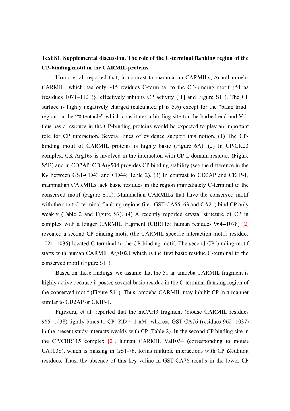 Text S1. Supplemental Discussion. the Role of the C-Terminal Flanking Region of the CP-Binding