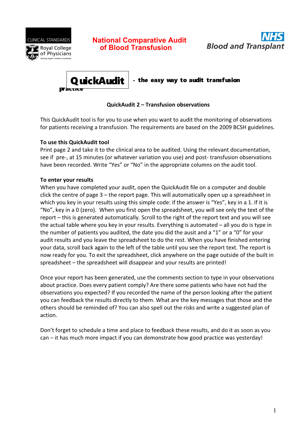 Quickaudit 2 Transfusion Observations