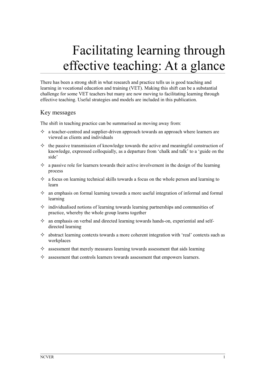 Facilitating Learning Through Effective Teaching: at a Glance