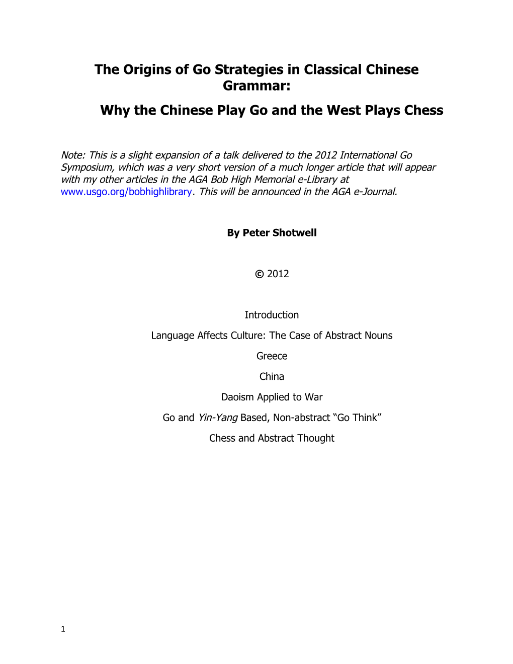 The Origins of Go Strategies in Classical Chinese Grammar