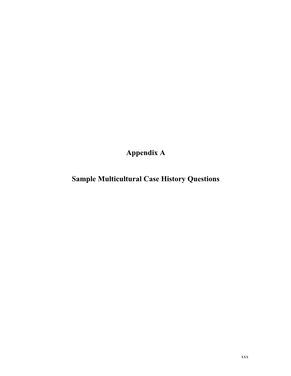 Sample Multicultural Case History Questions
