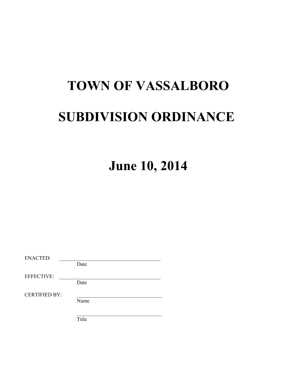 Town of Vassalboro Subdivision Ordinance