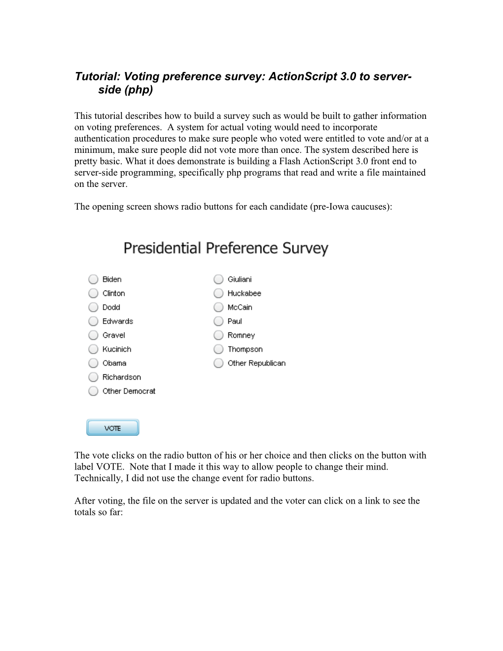 Tutorial: Voting Preference Survey: Actionscript 3