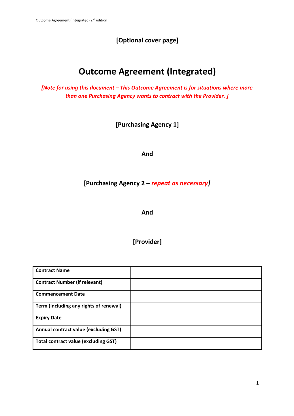 Outcome Agreement (Integrated) - 2Nd Edition