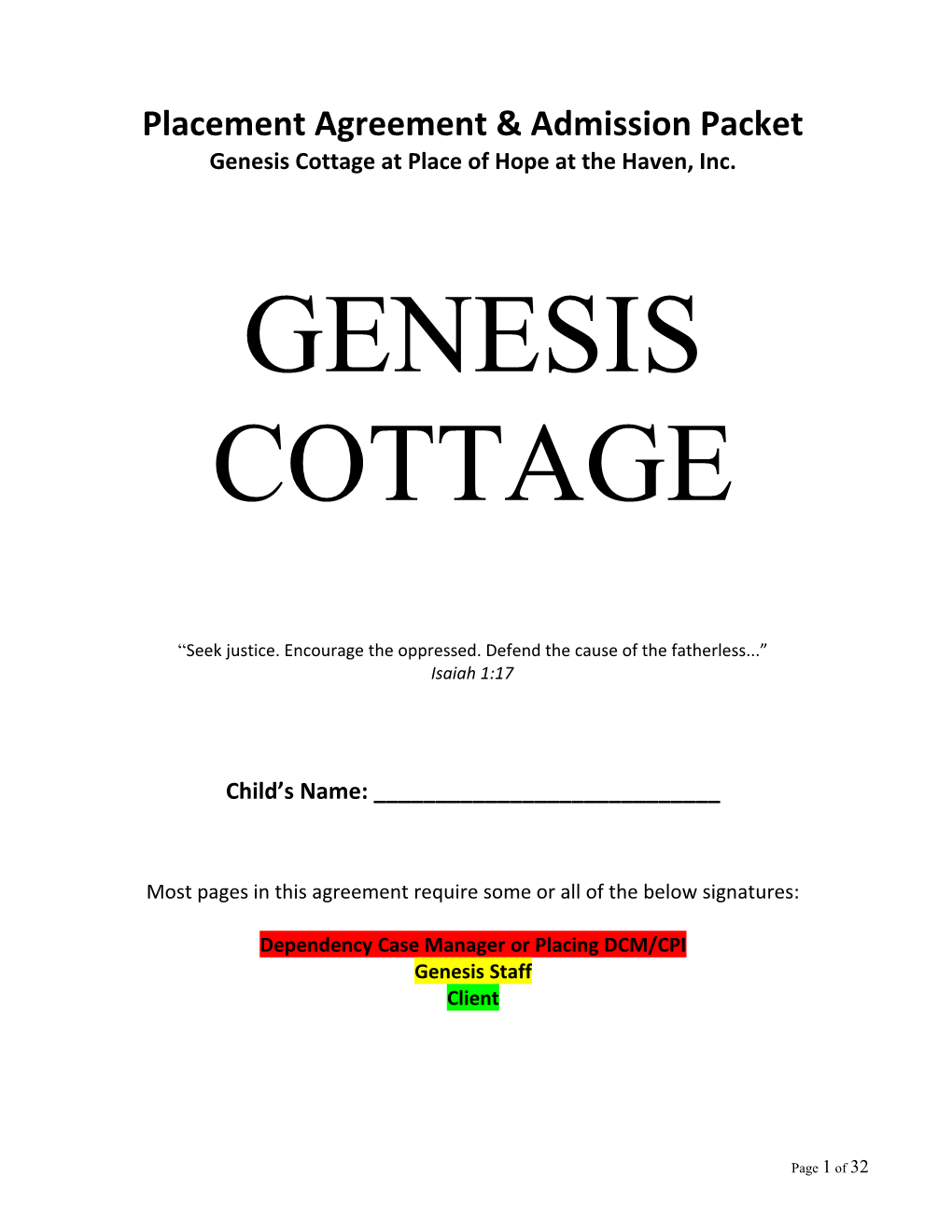 Genesis Cottage at Place of Hope at the Haven, Inc