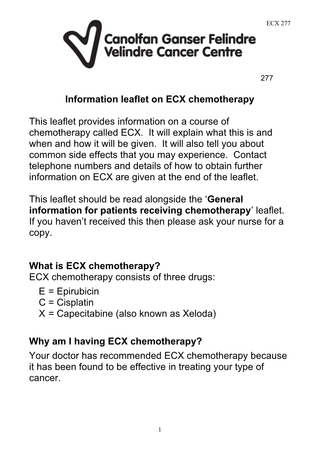 Information Leaflet on Ecxchemotherapy