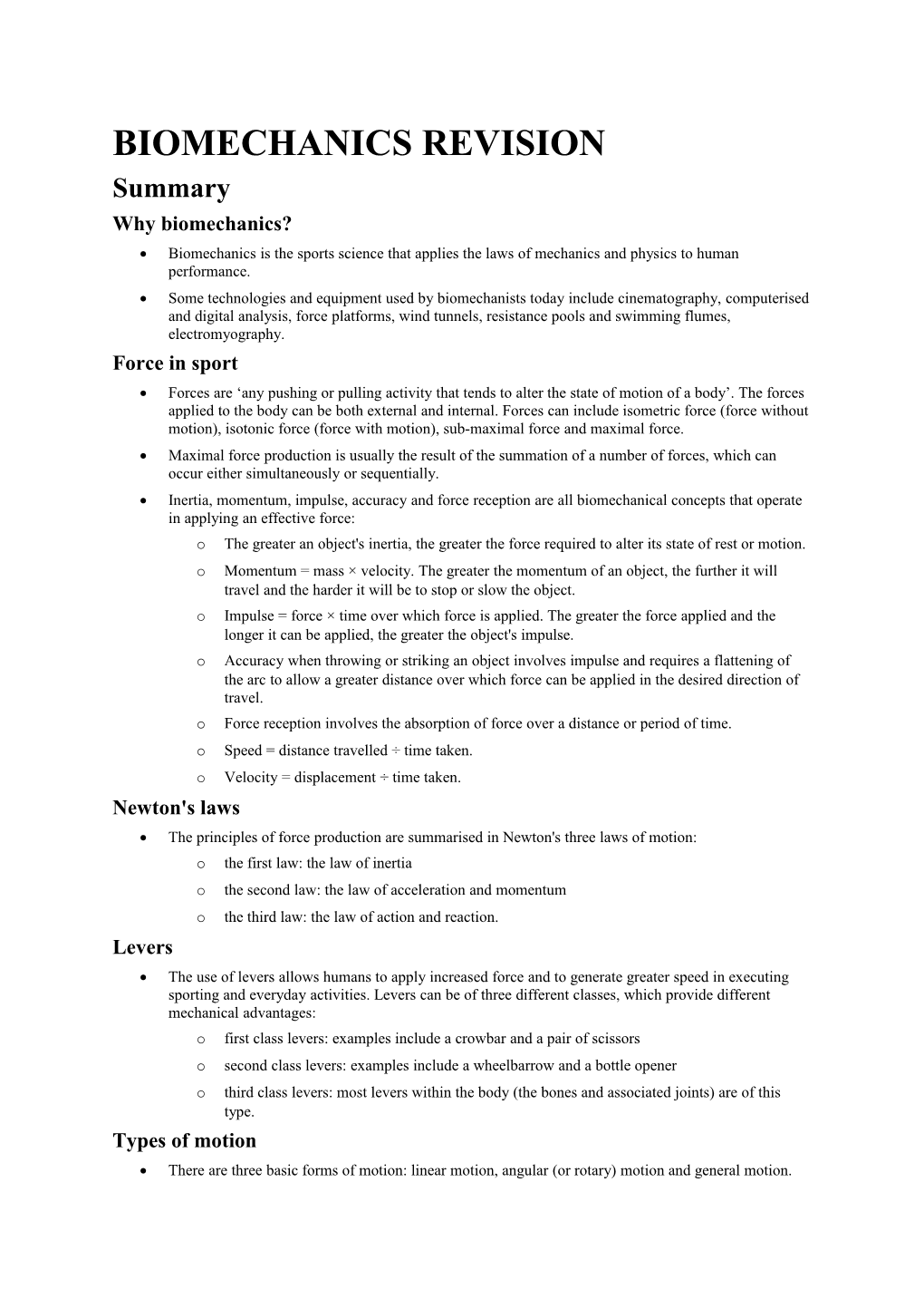 Biomechanics Revision