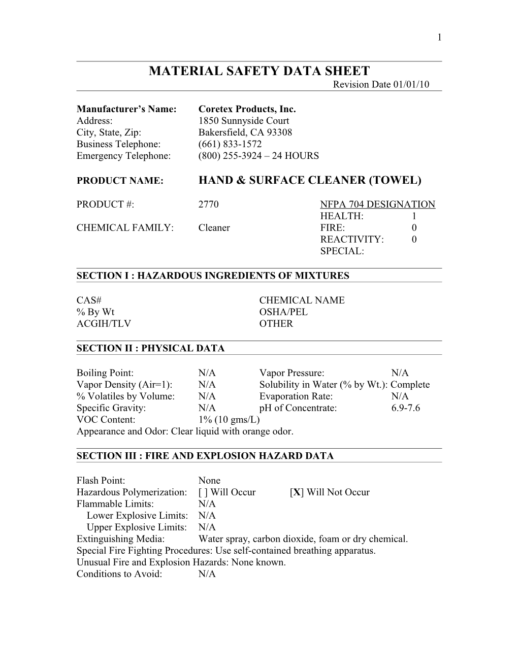 MATERIAL SAFETY DATA SHEET (Page 1 of 3) s1