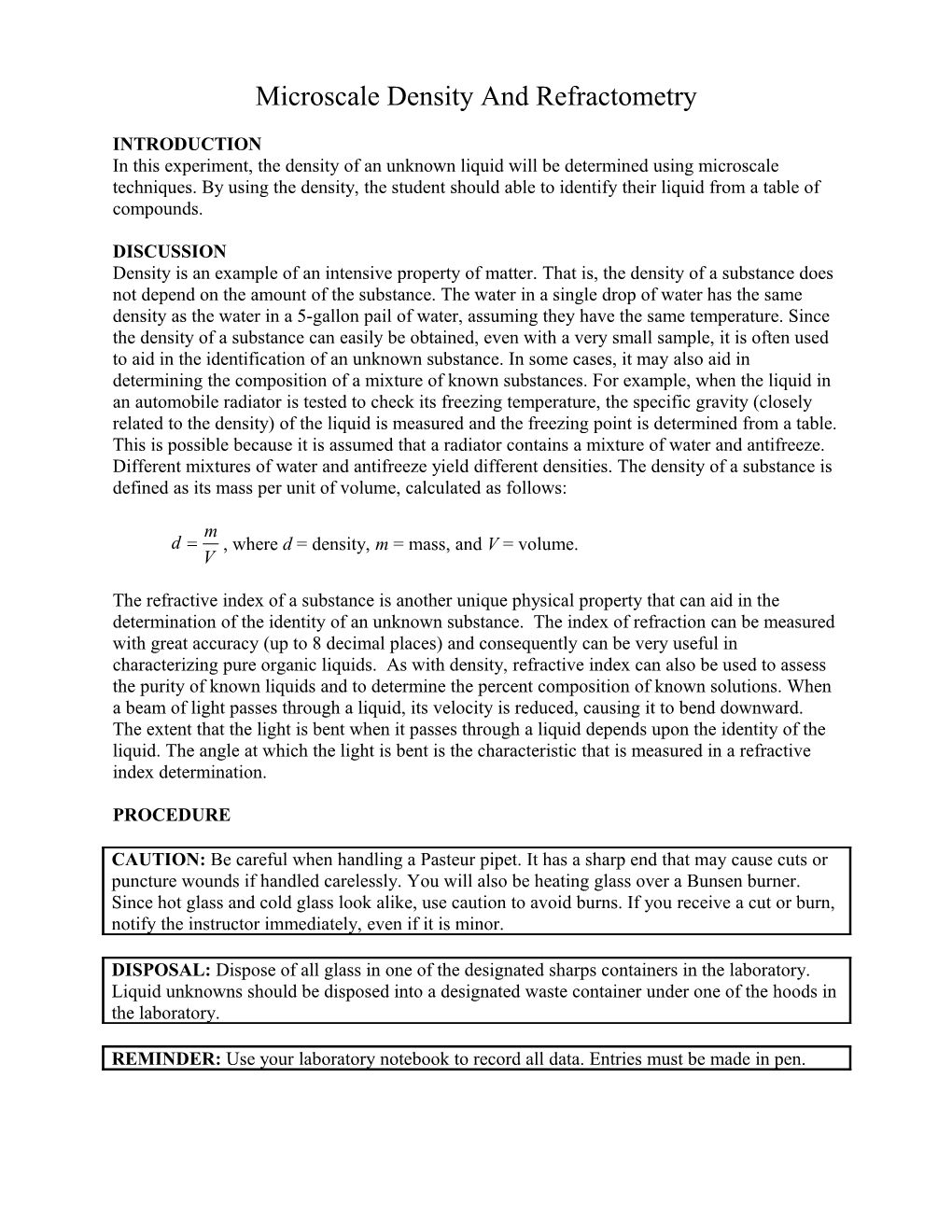 Microscale Density and Refractometry