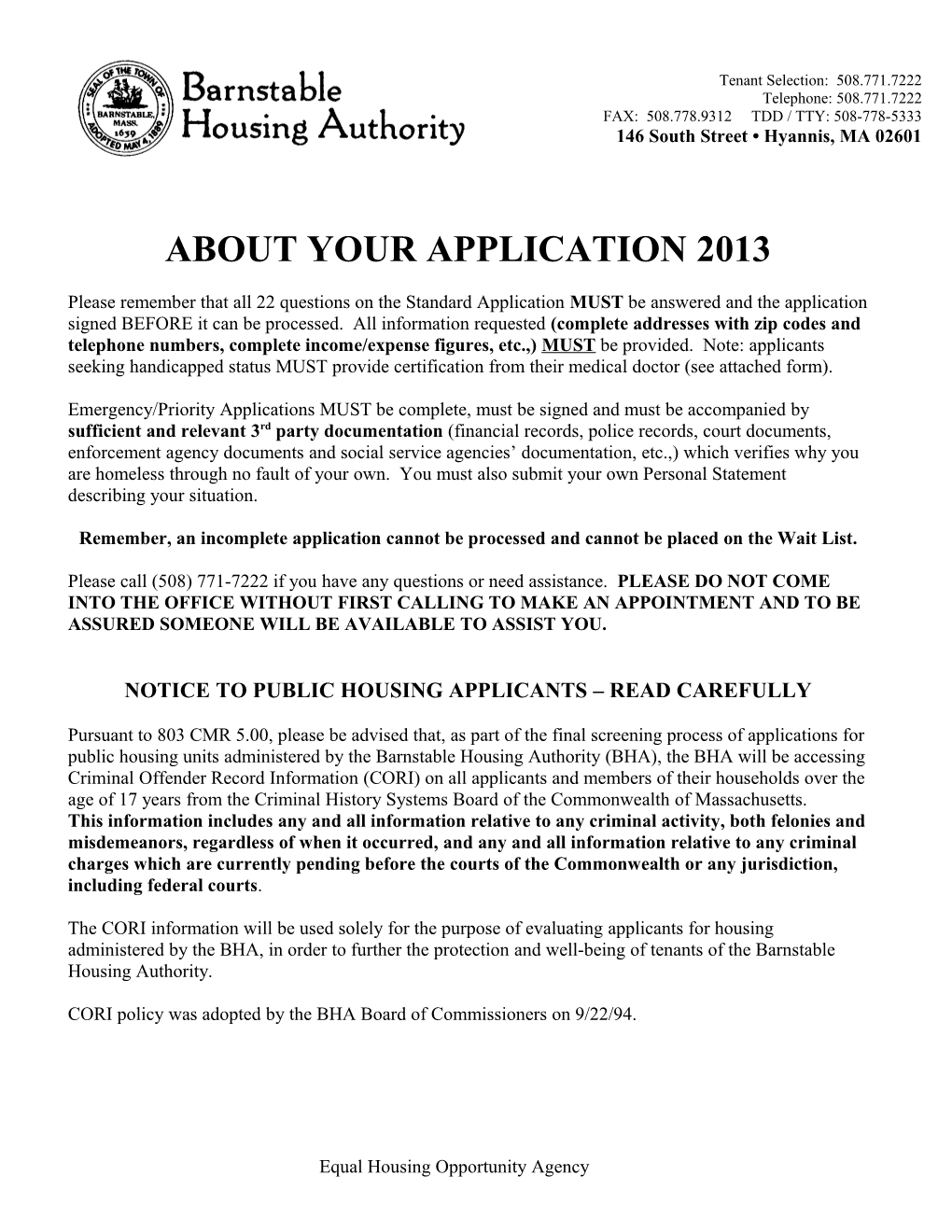 About Your Application 2013