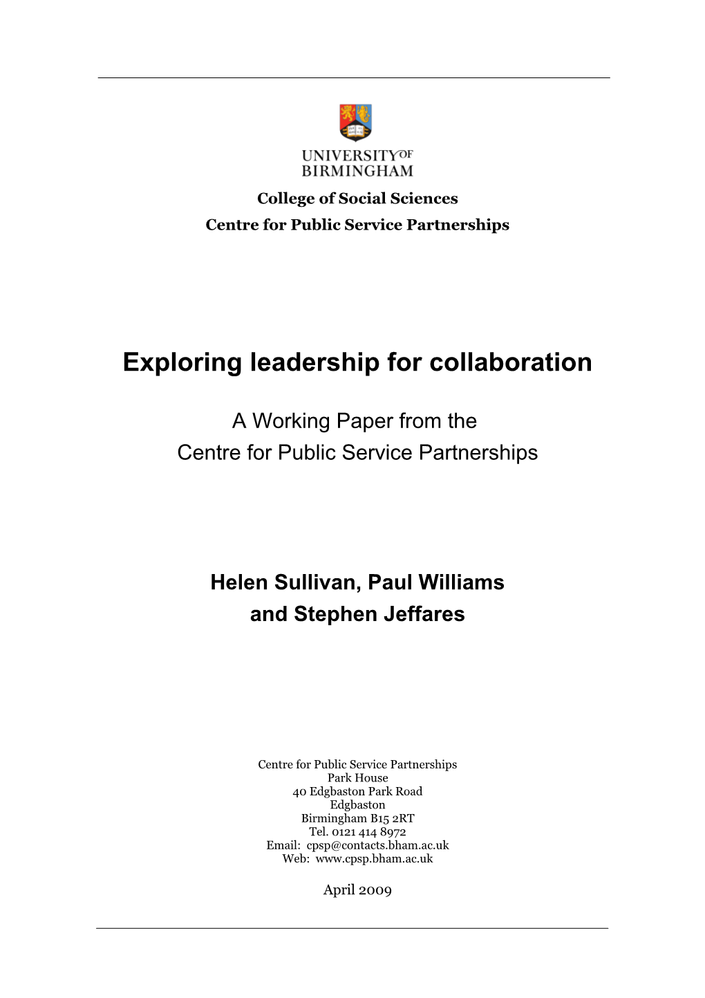 DRAFT: Exploring Leadership for Collaboration