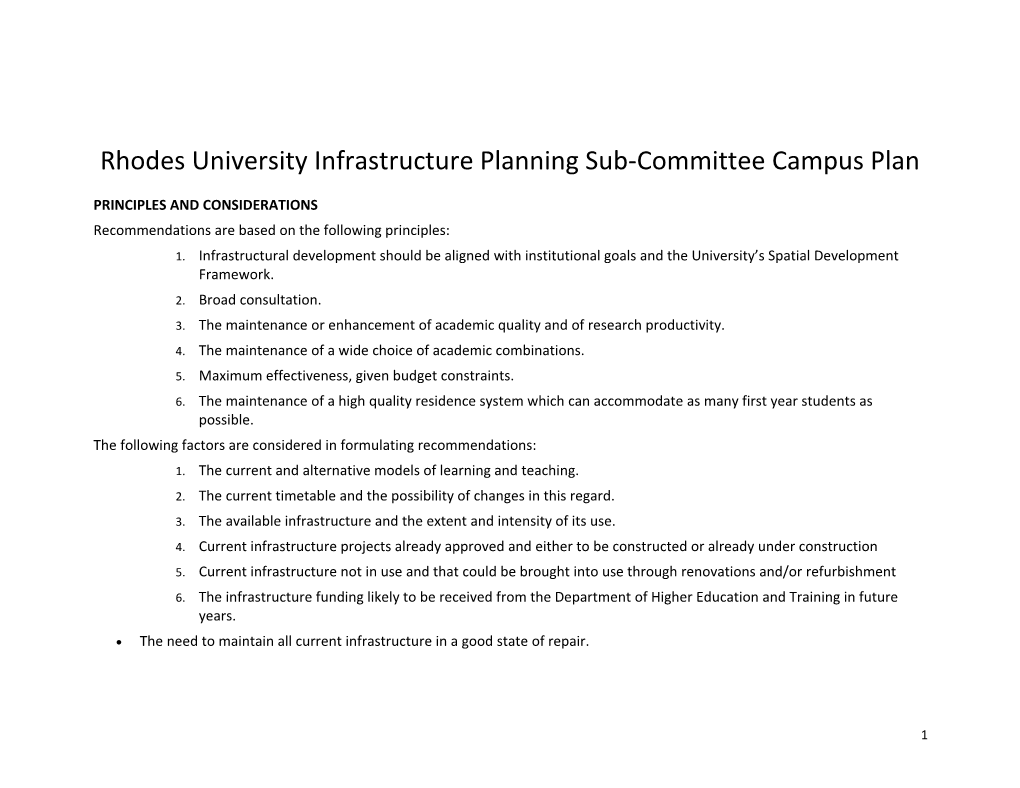 Rhodes University Infrastructure Planning Sub-Committee Campus Plan