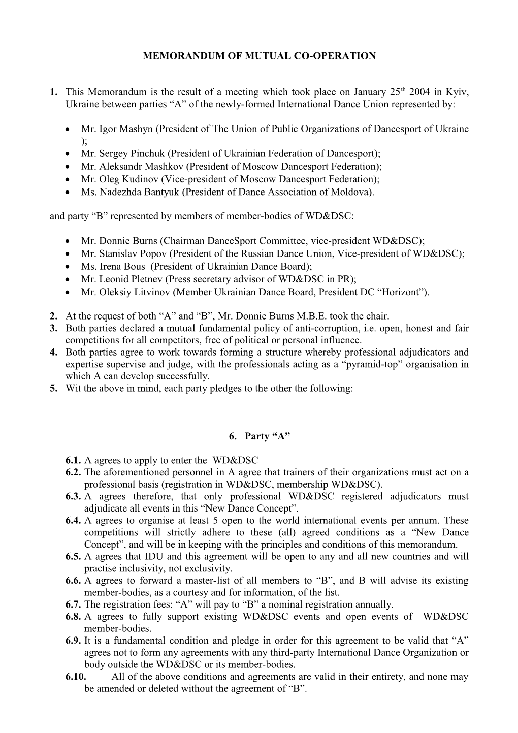 Memorandum of Mutual Co-Operation