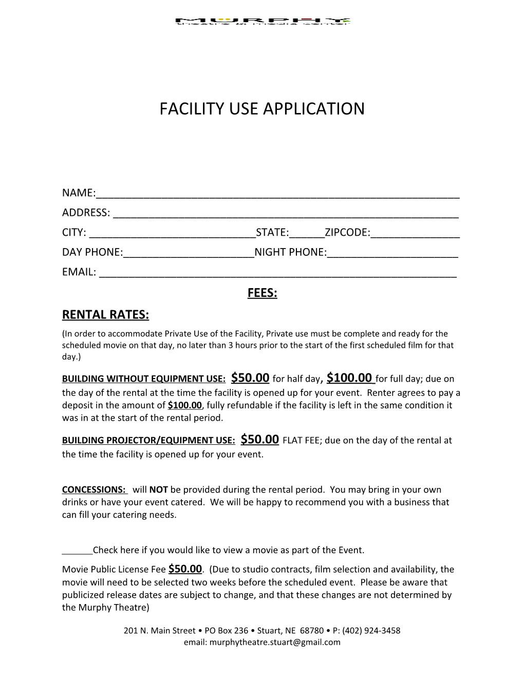 Facility Use Application